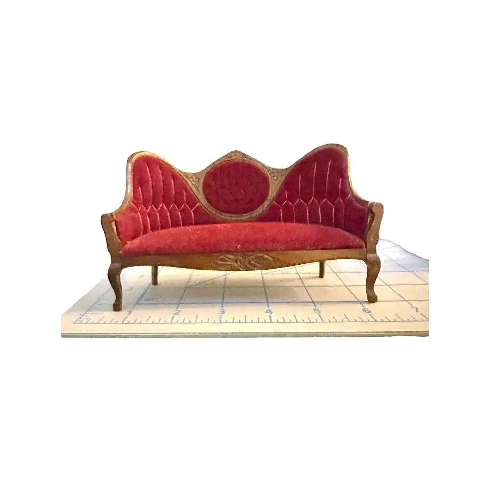 Victorian 1:12 Miniature Dollhouse Furniture Maroon Red Mahogany Sofa Chairs